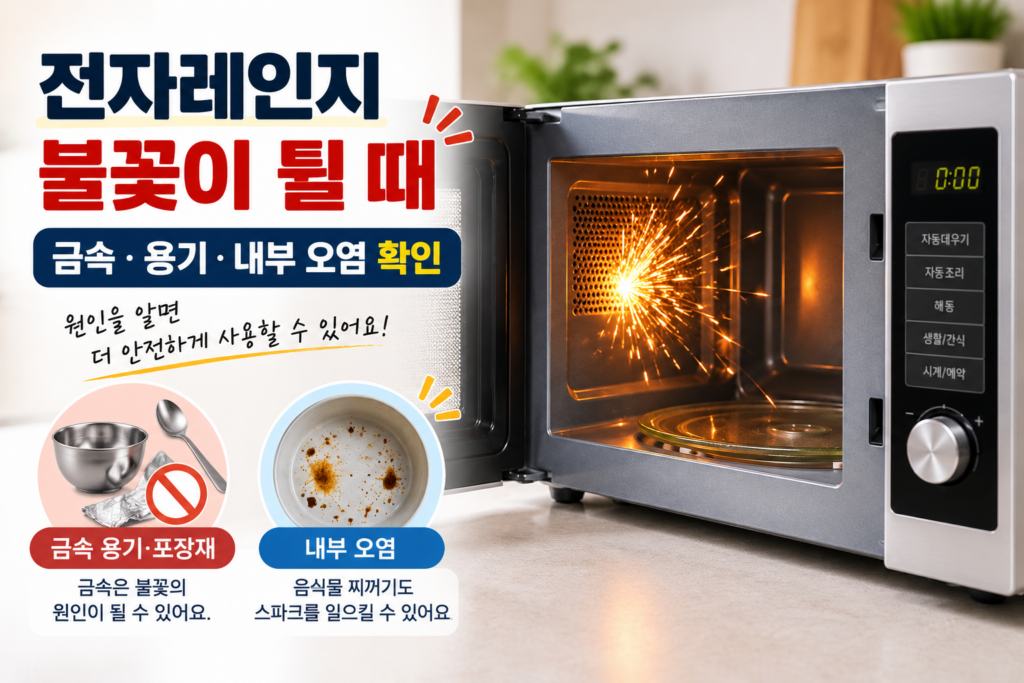 전자레인지 불꽃이 튈 때 | 금속·용기·내부 오염 확인 1 전자레인지 불꽃이 튈 때 금속 용기와 내부 오염 확인