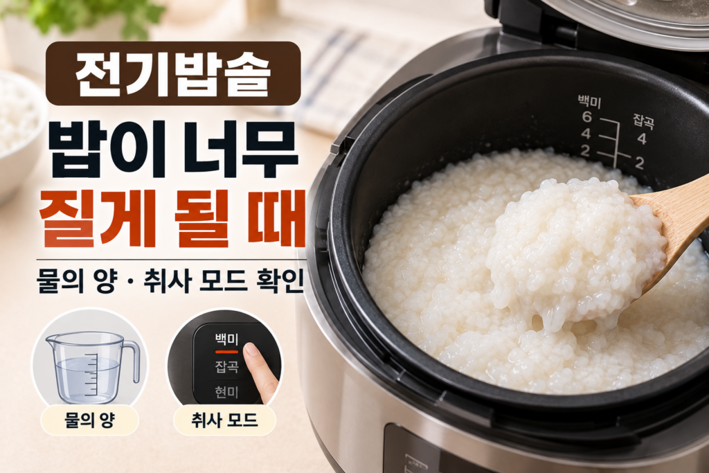 전기밥솥 밥이 너무 질게 될 때 | 물의 양과 취사 모드 확인 1 전기밥솥 밥이 너무 질게 될 때 물의 양과 취사 모드 확인